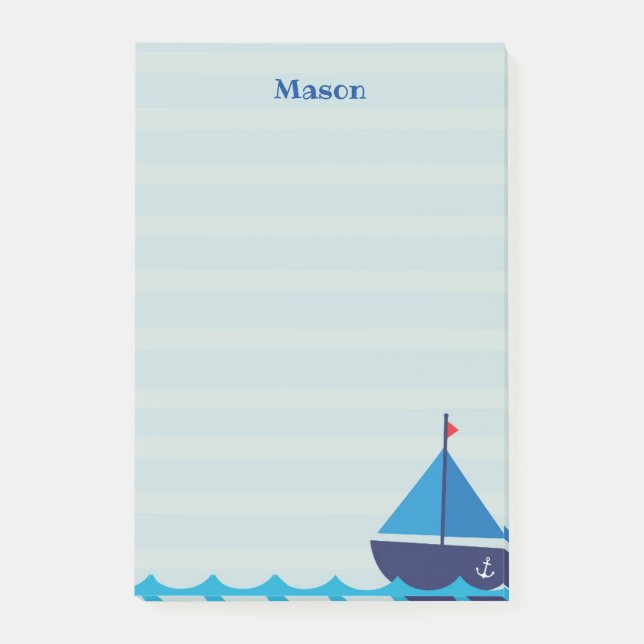 Notas Post-it® Blue Sail Boat Post it Notes Stationery (Anverso)