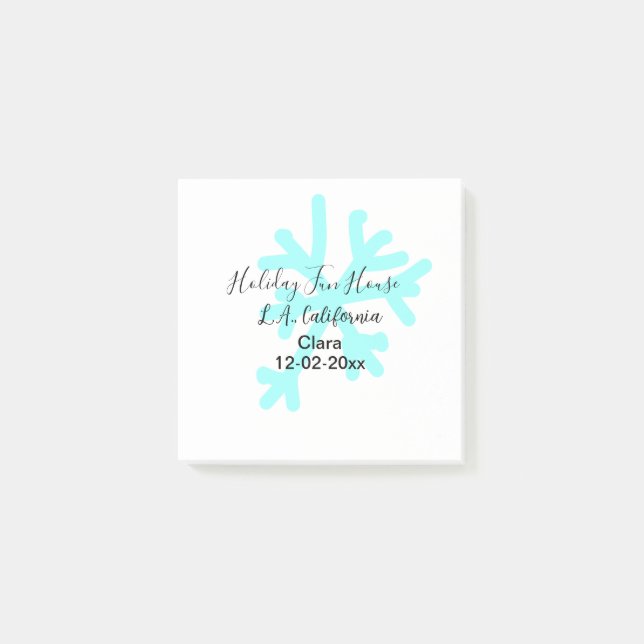 Notas Post-it® Blue snowflakes holiday camping house place date (Anverso)