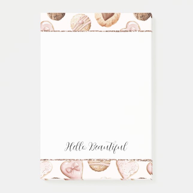 Notas Post-it® Blush Glitter Pink Cream Brown Hearts Treats (Anverso)