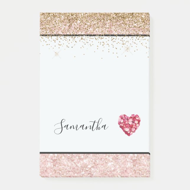 Notas Post-it®  Blush Pink Glitter Red Rose Petals Heart (Anverso)