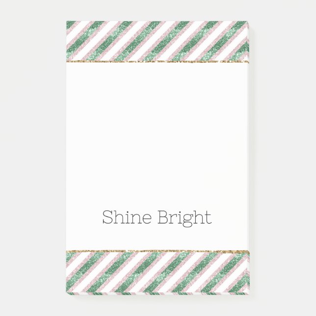 Notas Post-it® Blush Pink Green Glitter Stripes Christmas   (Anverso)
