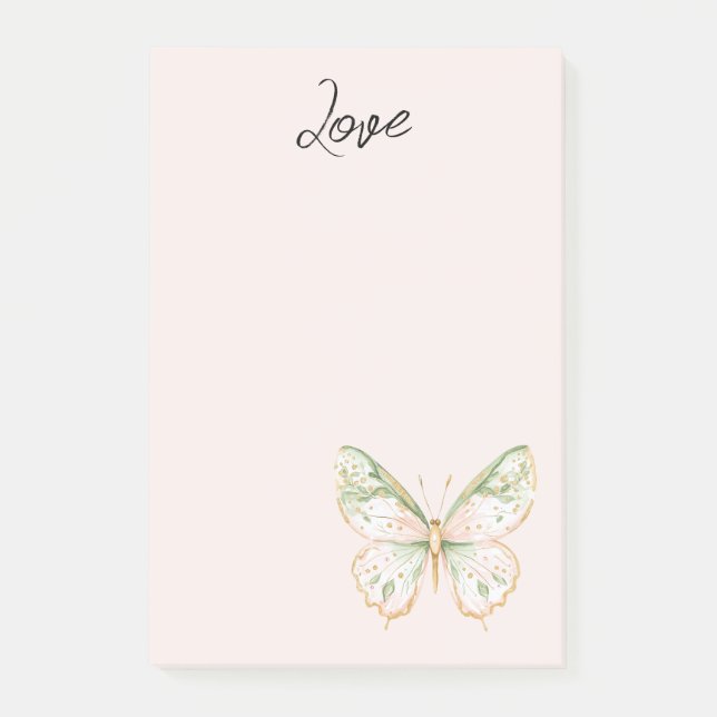 Notas Post-it® Blush Pink Mint Green Gold Butterfly Love (Anverso)