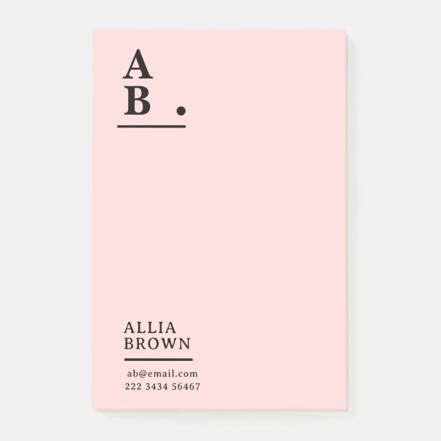 Notas Post-it® Blush Pink Monogram Modern Design (Anverso)
