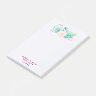 Notas Post-it® Boda de Bouquet Pastel Rosa y Floral Verde