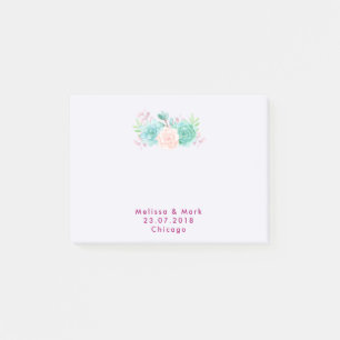 Notas Post-it® Boda de Bouquet Pastel Rosa y Floral Verde