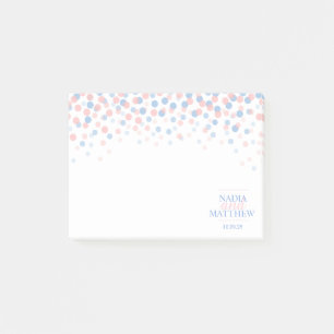 Notas Post-it® Boda de confeti rosa y azul escribe