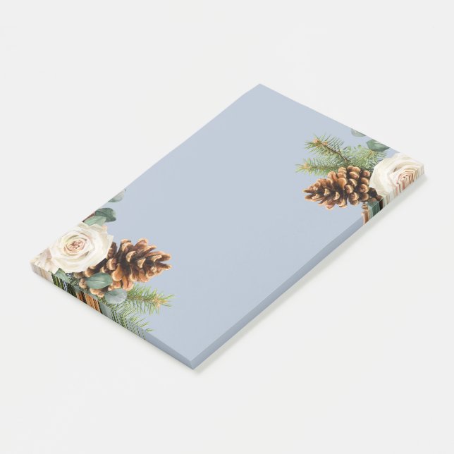 Notas Post-it® Boda de Invierno Eucalyptus Greenery Rosas Blancas (En perspectiva)