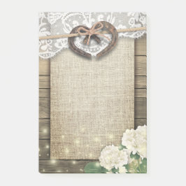 Notas Post-it® Boda de madera de hortensia de encaje de herradura