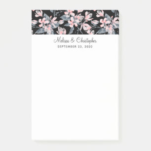 Notas Post-it® Boda de patrón de acuarela floral rosa y gris
