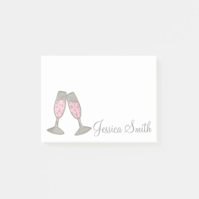 Notas Post-it® Boda De Vidrio De Champagne Rosa Personalizado Pub (Anverso)