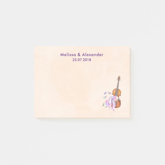 Notas Post-it® Boda de violín, ballet zapatillas y mariposas (Anverso)