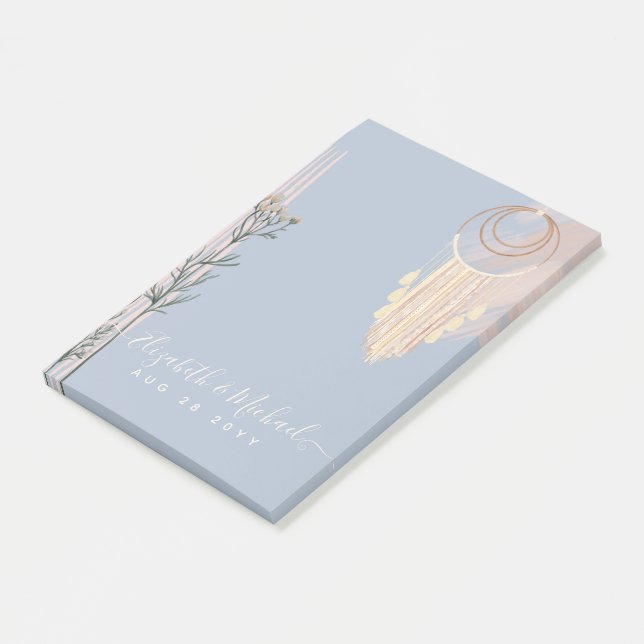 Notas Post-it® Boda Dusty Blue Peach Boho (En perspectiva)