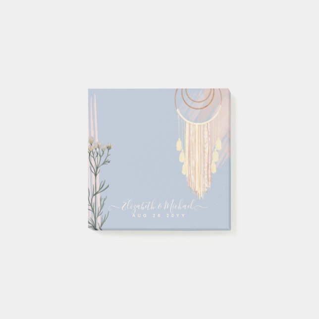Notas Post-it® Boda Dusty Blue Peach Boho (Anverso)