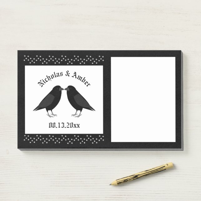 Notas Post-it® Boda gótico Kissing Ravens Personalizado (En escritorio)