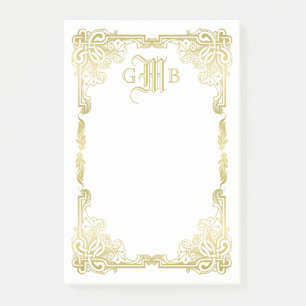 Notas Post-it® Boda Monograma clásico Gold Tradicional