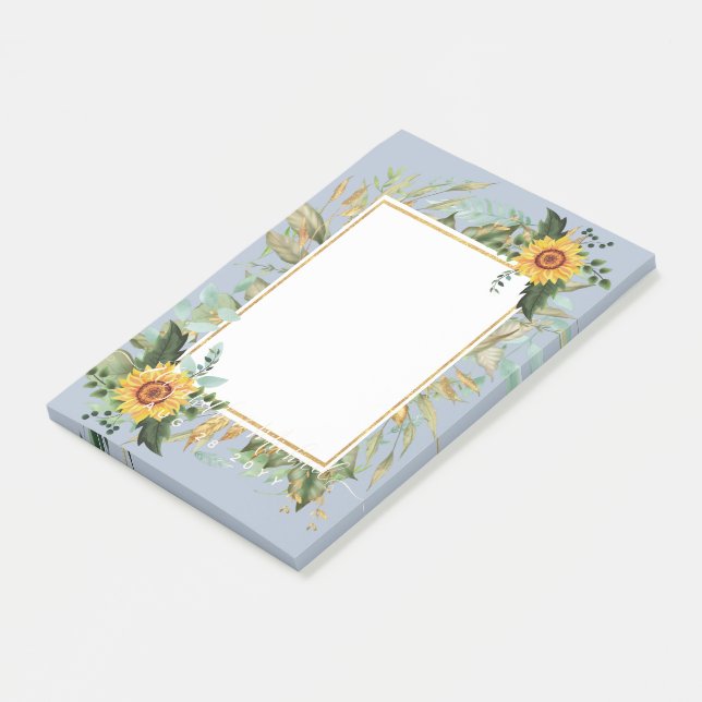 Notas Post-it® Boda Rústico BOHO Sunflowers Greenery (En perspectiva)