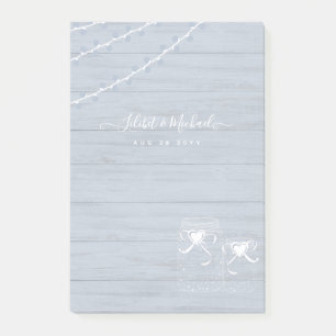 Notas Post-it® BOHO Dusty Blue Driftwood Mason Jars Boda