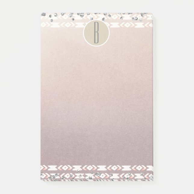 Notas Post-it® Boho Perla Brillo Glam Kraft Rústico Monograma (Anverso)