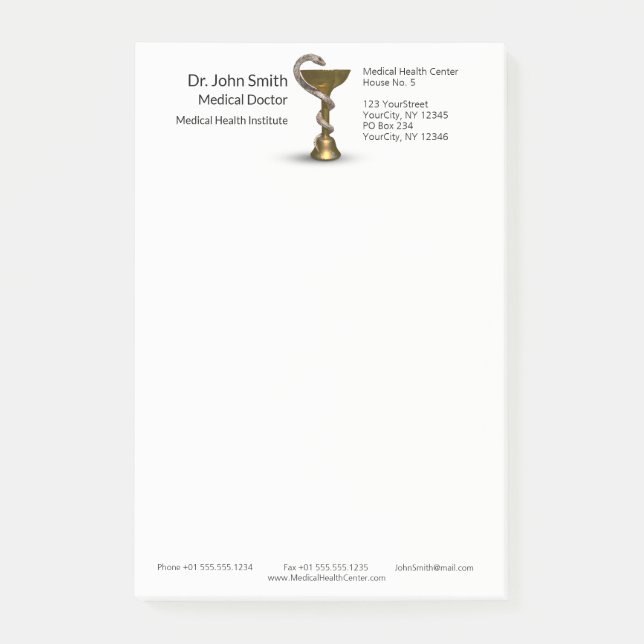 Notas Post-it® Bola de serpiente médica Hygieia Caduceus Blanco B (Anverso)