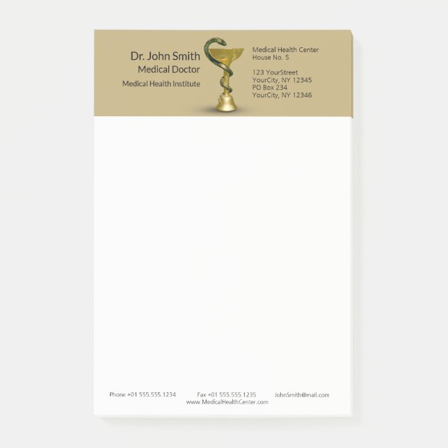 Notas Post-it® Bola de serpiente médica Hygieia Gold Caduceus Bei (Anverso)