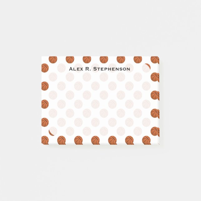 Notas Post-it® Bolas de baloncesto monogramo en blanco (Anverso)