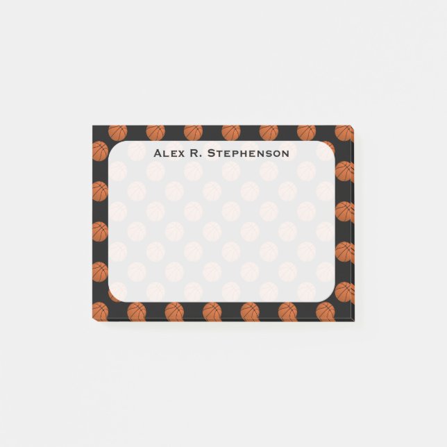Notas Post-it® Bolas de baloncesto monogramo en negro (Anverso)