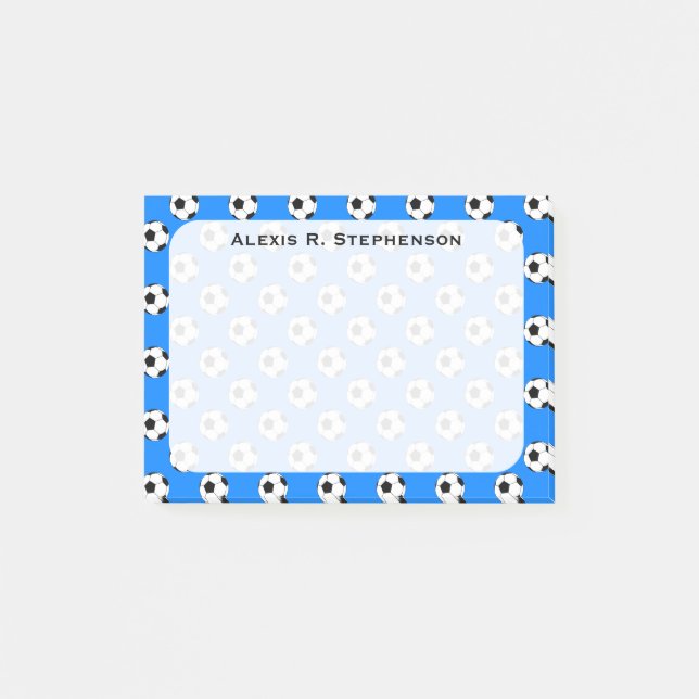 Notas Post-it® Bolas de fútbol Monogram en azul Azure (Anverso)