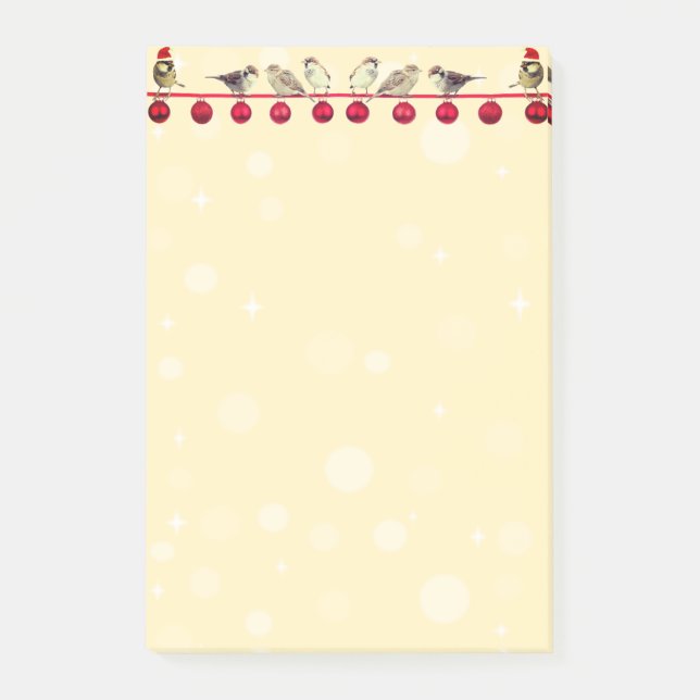 Notas Post-it® bolas de Navidad y pájaros cantores (Anverso)