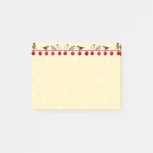 Notas Post-it® Bolas de navidad y pájaros de carol (Anverso)