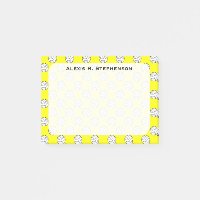 Notas Post-it® Bolas de voleibol de monograma amarillo (Anverso)