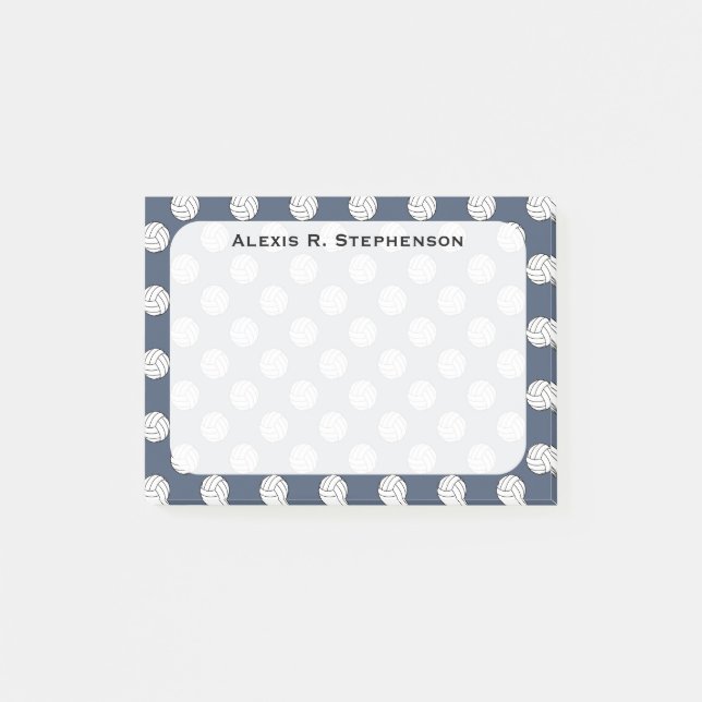 Notas Post-it® Bolas de voleibol Monograma Azul Vaquero (Anverso)