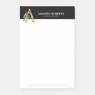 Notas Post-it® Boletines de oro y flores Monograma A