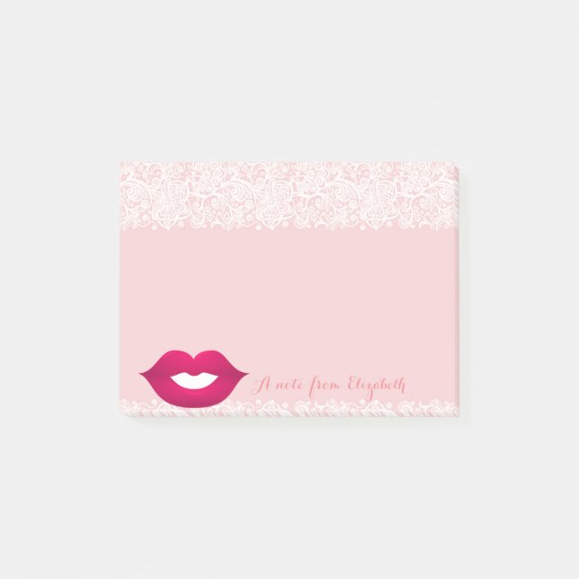 Notas Post-it® Bonita Girly Elegante, Lace, Labios (Anverso)