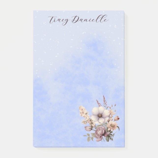 Notas Post-it® Bonito azul pastel Personalizado floral (Anverso)