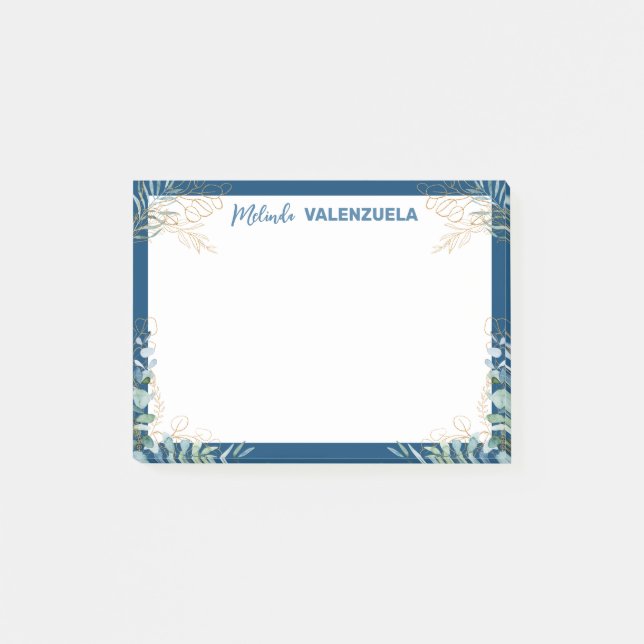 Notas Post-it® Bonito Blue Gold Greenery Botanical Post-it Notes (Anverso)