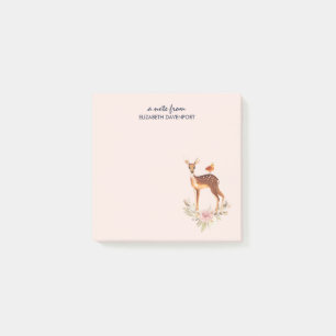 Notas Post-it® Bonito Brown Fawn con pájaro y Rosas