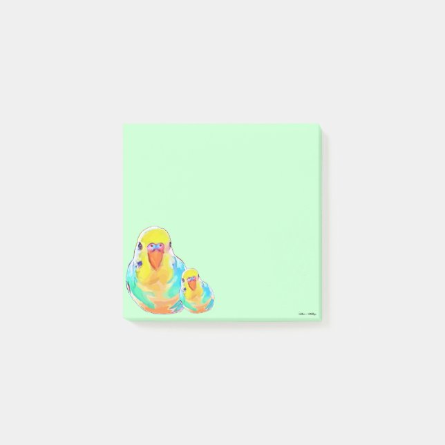 Notas Post-it® Bonito budgerigar pájaros de paracaídas verdes lin (Anverso)