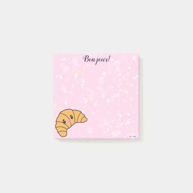 Notas Post-it® Bonito croissant de azúcar rosa París Kawaii (Anverso)