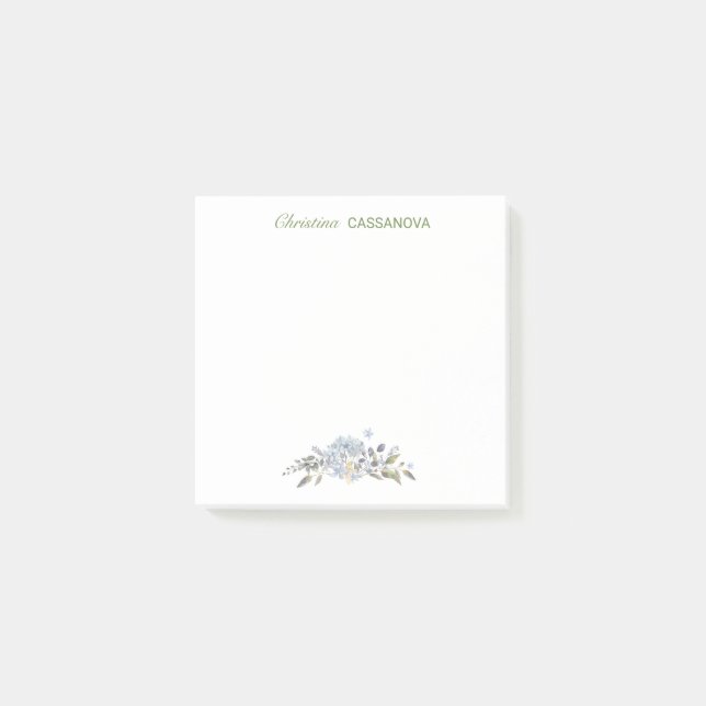 Notas Post-it® Bonito Floral Azul acuarela personalizada (Anverso)