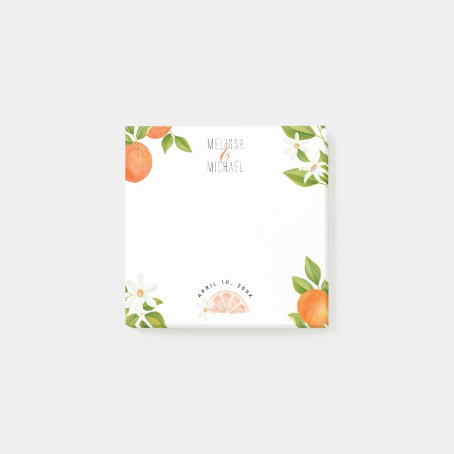 Notas Post-it® Bonito Naranja de acuarela Flores Boda de cítricos (Anverso)