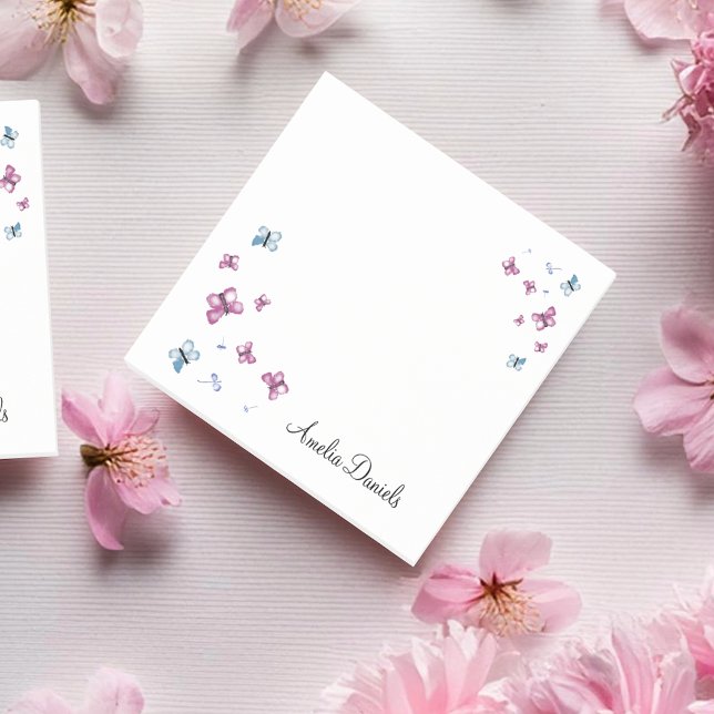 Notas Post-it® Bonito rosa y azul mariposa personalizada (Subido por el creador)