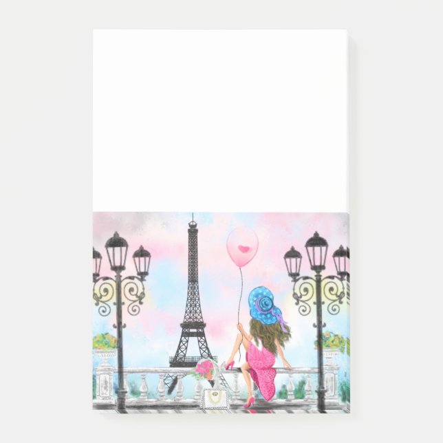 Notas Post-it® Bonito y globo de corazón rosado - Amo París (Anverso)