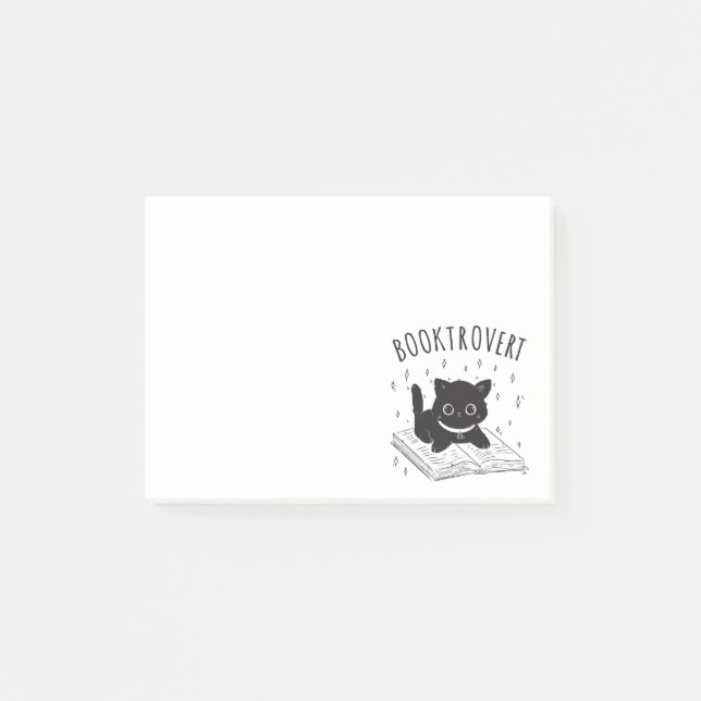 Notas Post-it® Booktrovert cat con libro y estrellas (Anverso)