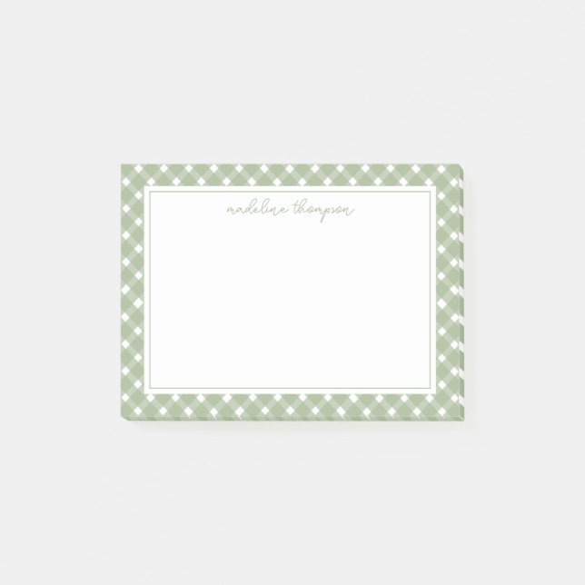 Notas Post-it® Borde Básico de Cuadros Escarcha Verde (Anverso)