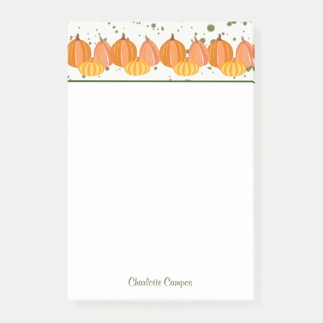 Notas Post-it® Borde de calabaza otoñal personalizado (Anverso)