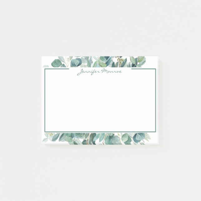 Notas Post-it® Borde de eucalipto personalizado rayado (Anverso)