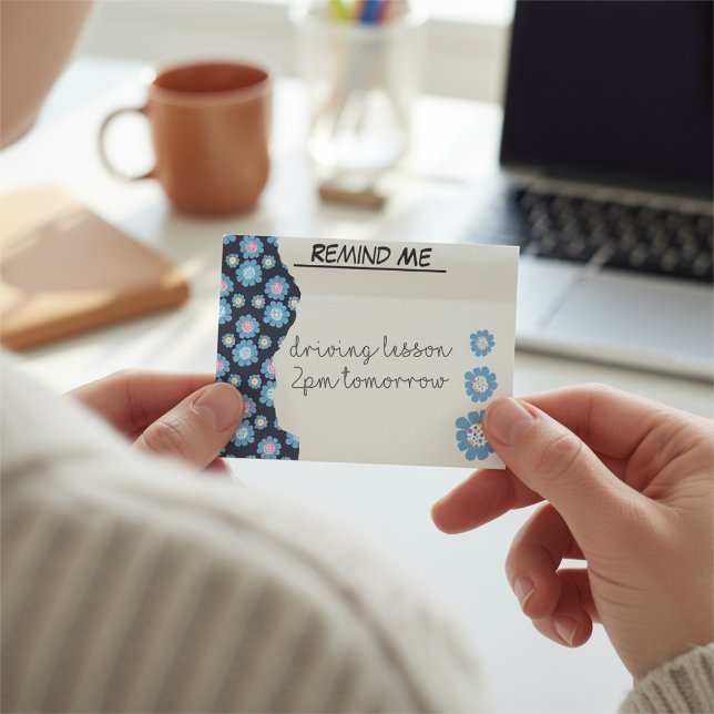 Notas Post-it® Borde de Flor Azul y Negro (Be cute, be original with a post it note that's all about you.)