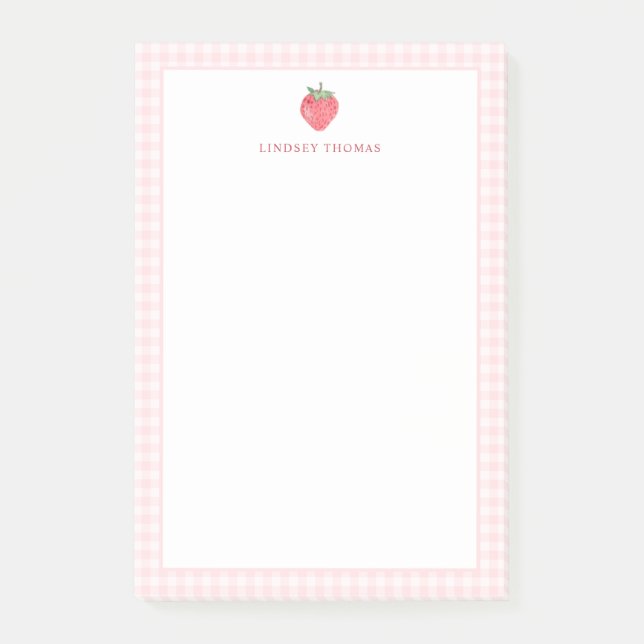 Notas Post-it® Borde de Gingham Rosa de Fresa Personalizado (Anverso)