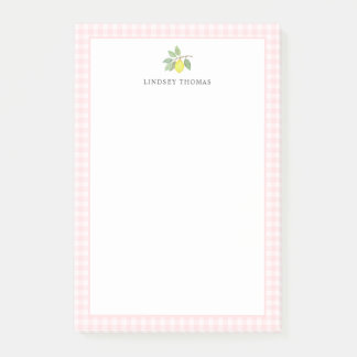 Notas Post-it® Borde de Gingham Rosa Limón Personalizado