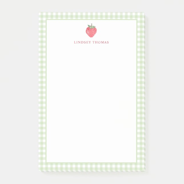 Notas Post-it® Borde de Gingham Verde de Fresa Personalizado (Anverso)